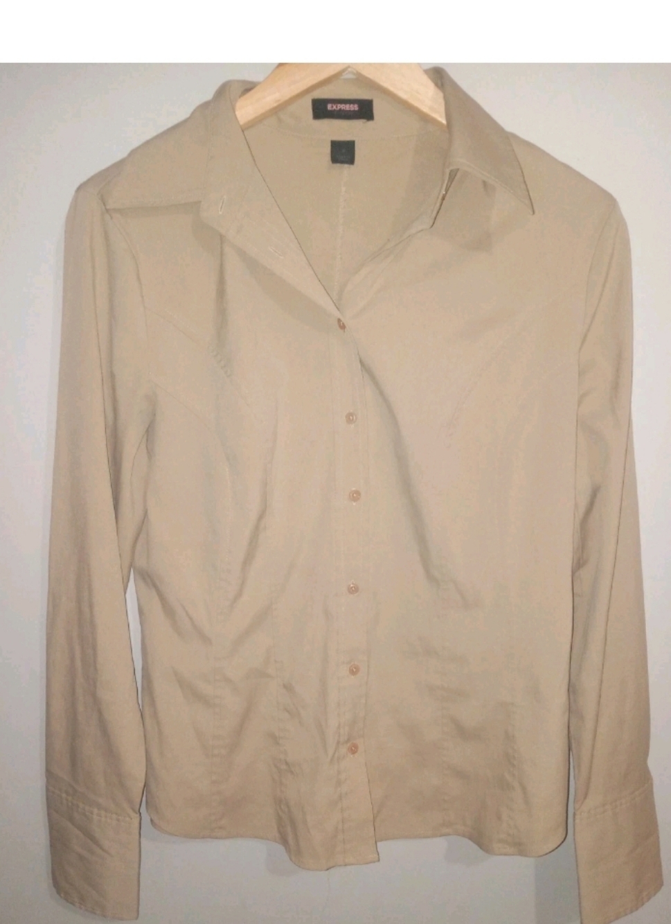 Express Womens Light Beige Button-Up Dress Shirt